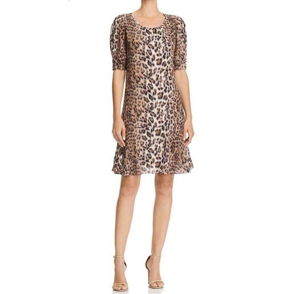 Joie Angeni Leopard Animal Print Dress Women S Puff Sleeve Cocktail Shift New